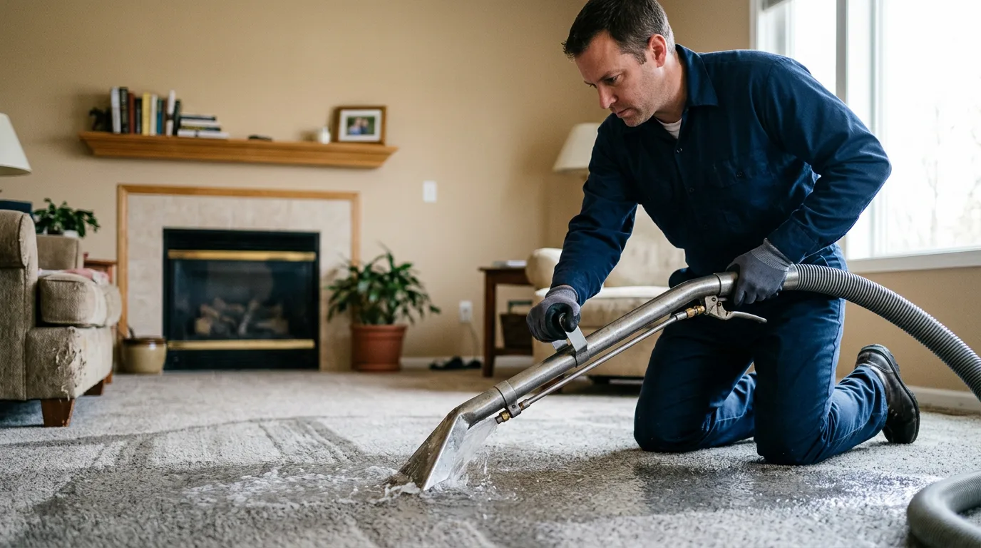Water damage restoration technician working near Kincaid, KS